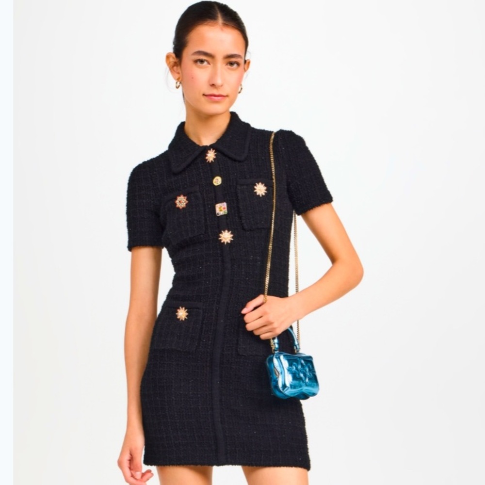 SELF-PORTRAIT
Jewel Button Knit Mini Dress in Black